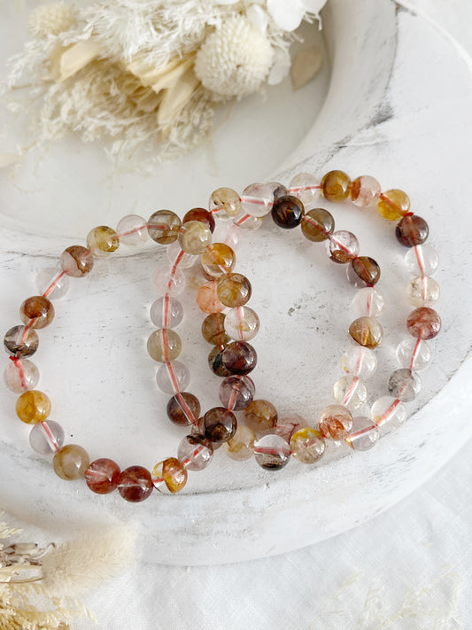 GOLDEN HEALER x FIRE QUARTZ BEAD BRACELET || 8MM INTUITIVELY CHOSEN