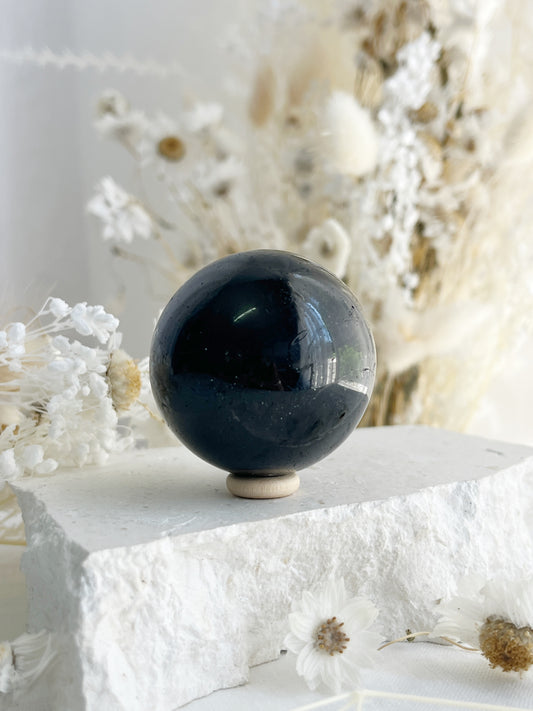 BLACK TOURMALINE SPHERE, 31047, STONED AND SAGED AUSTRALIA