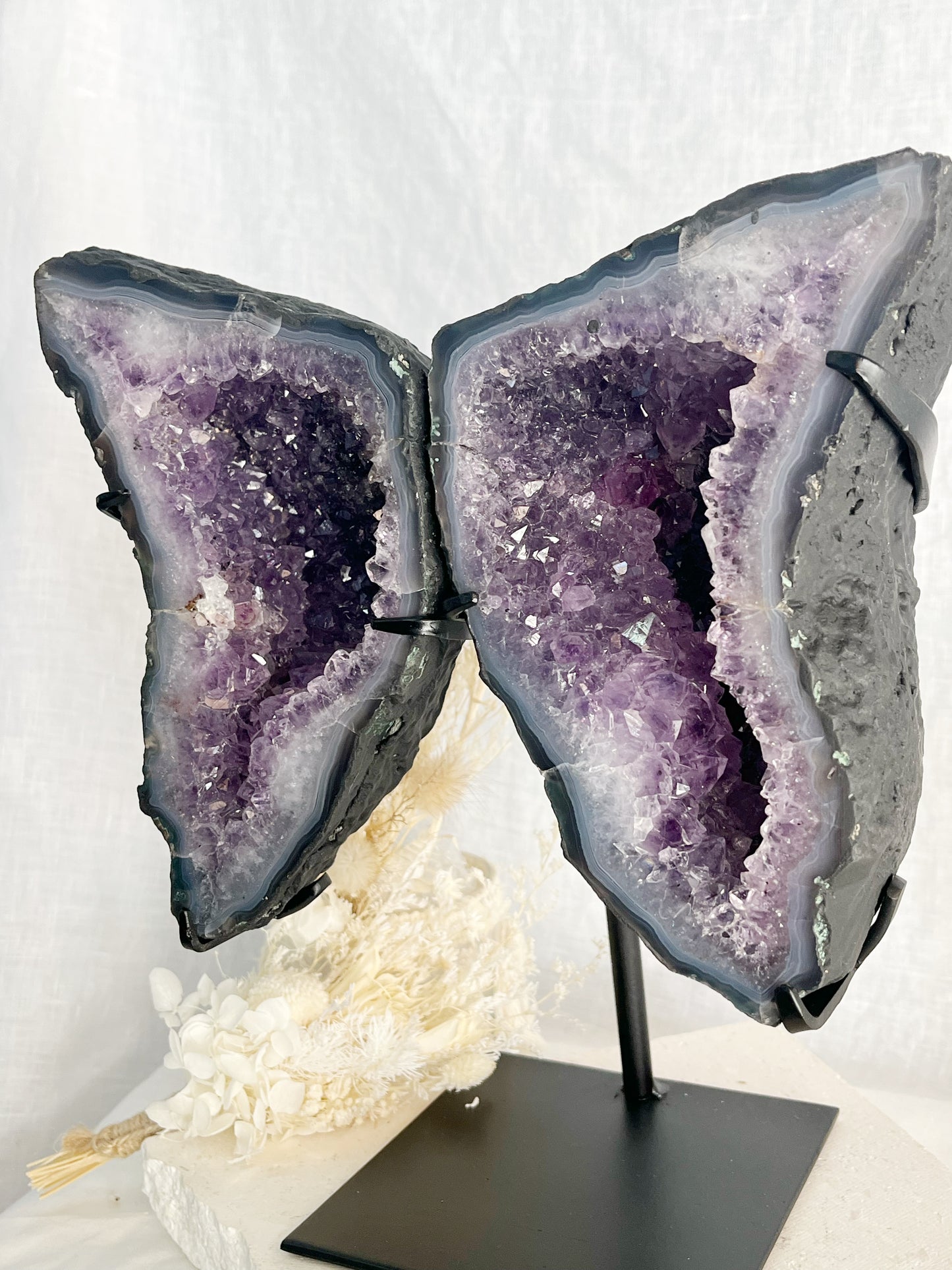 AMETHYST CLUSTER WINGS ON STAND, STONED + SAGED AUSTRALIA