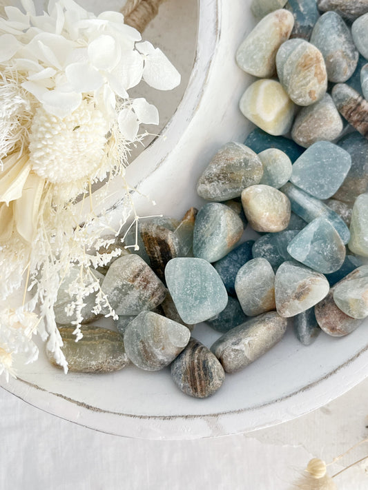 Lemurian Aquatine Calcite, Blue Onyx, Tumble stone Australia