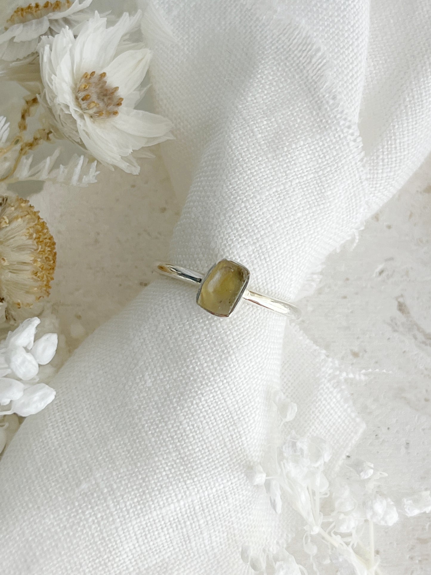 LIBYAN DESERT GLASS RING SIZE 5. STERLING SILVER. STONED AND SAGED AUSTRALIA