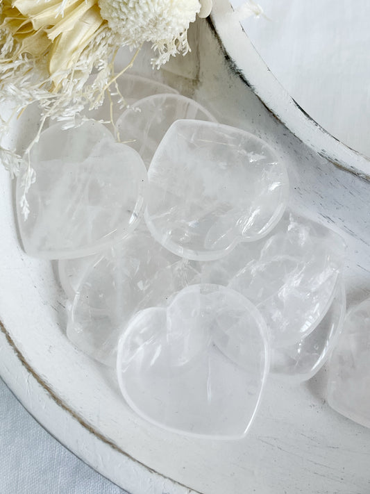 CLEAR QUARTZ HEART WORRY STONE, STONED AND SAGED AUSTRALIA