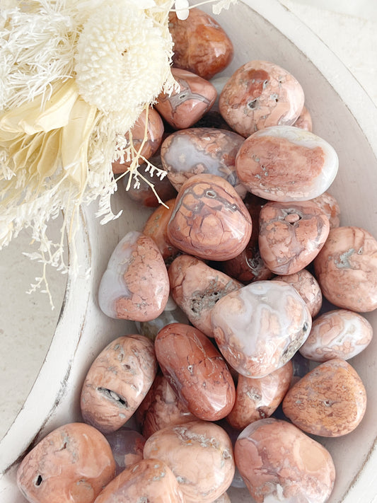 PINK PETAL AGATE TUMBLE, STONED AND SAGED AUSTRALIA