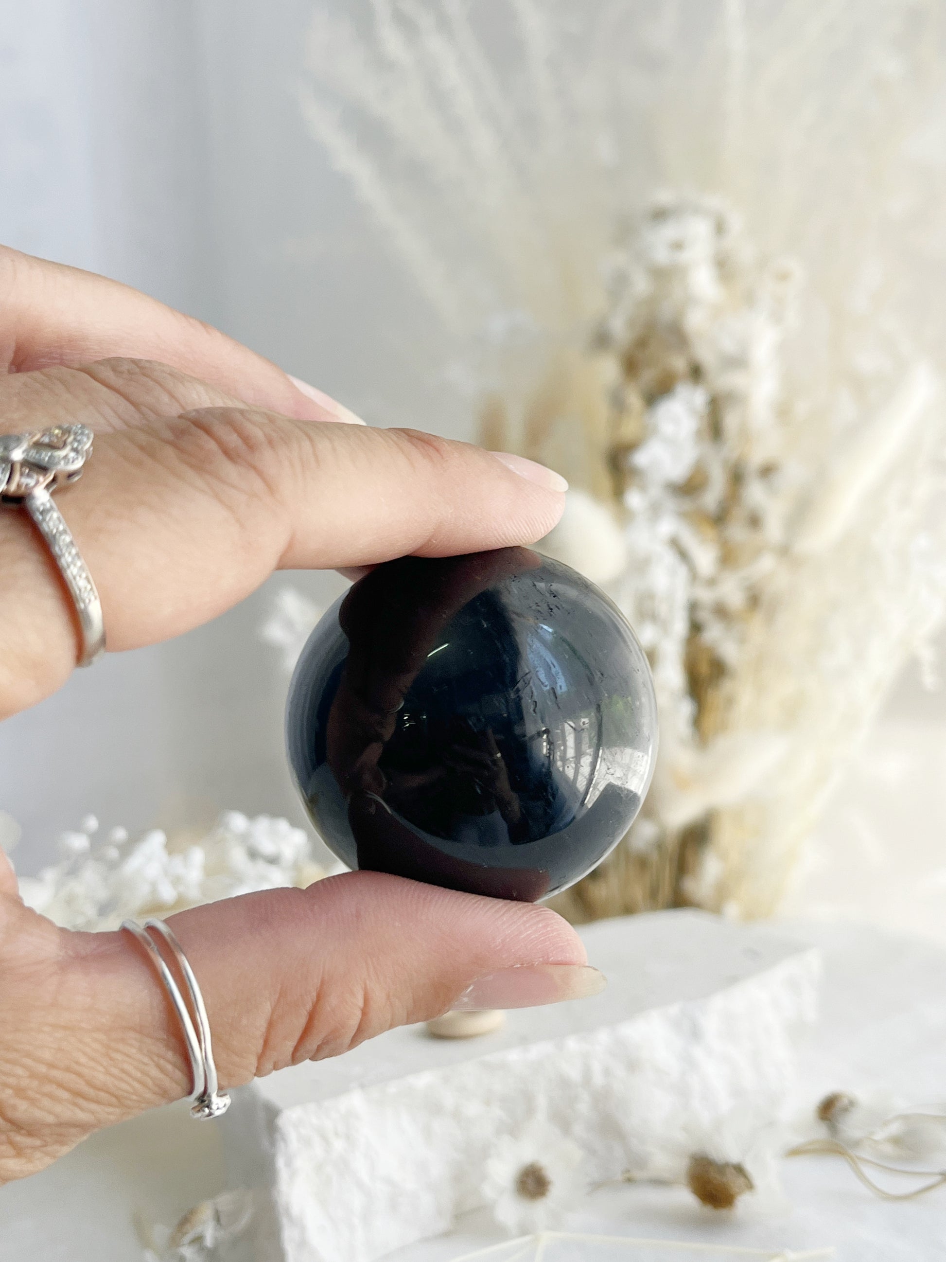 BLACK TOURMALINE SPHERE, 31049, STONED AND SAGED AUSTRALIA