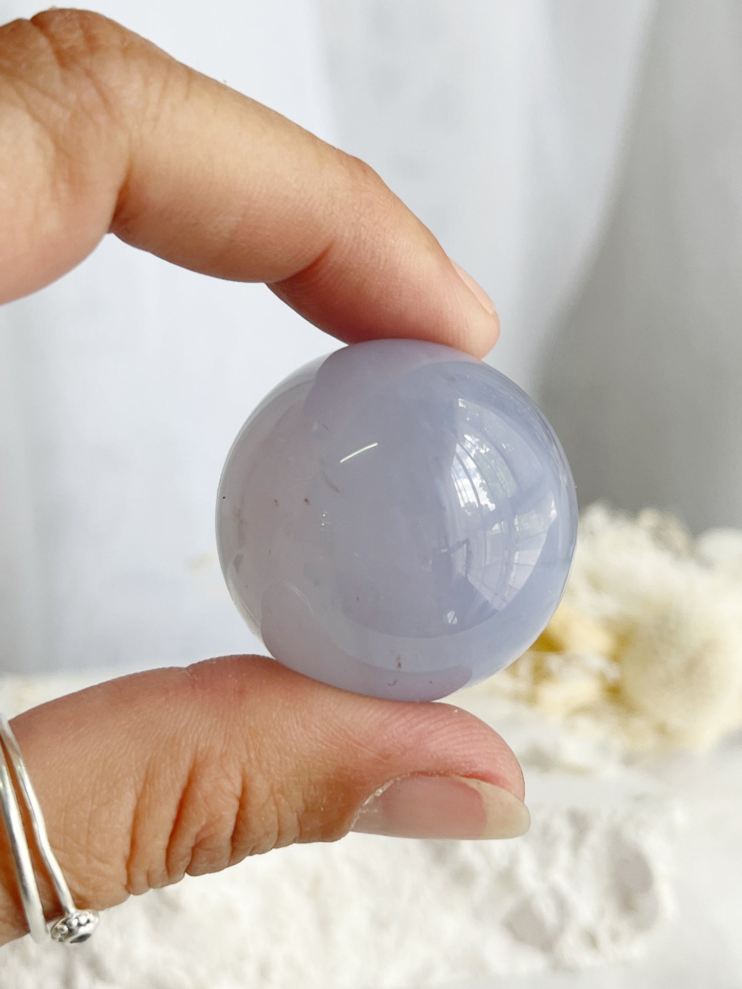 BLUE CHALCEDONY SPHERE, STONED AND SAGED AUSTRALIA