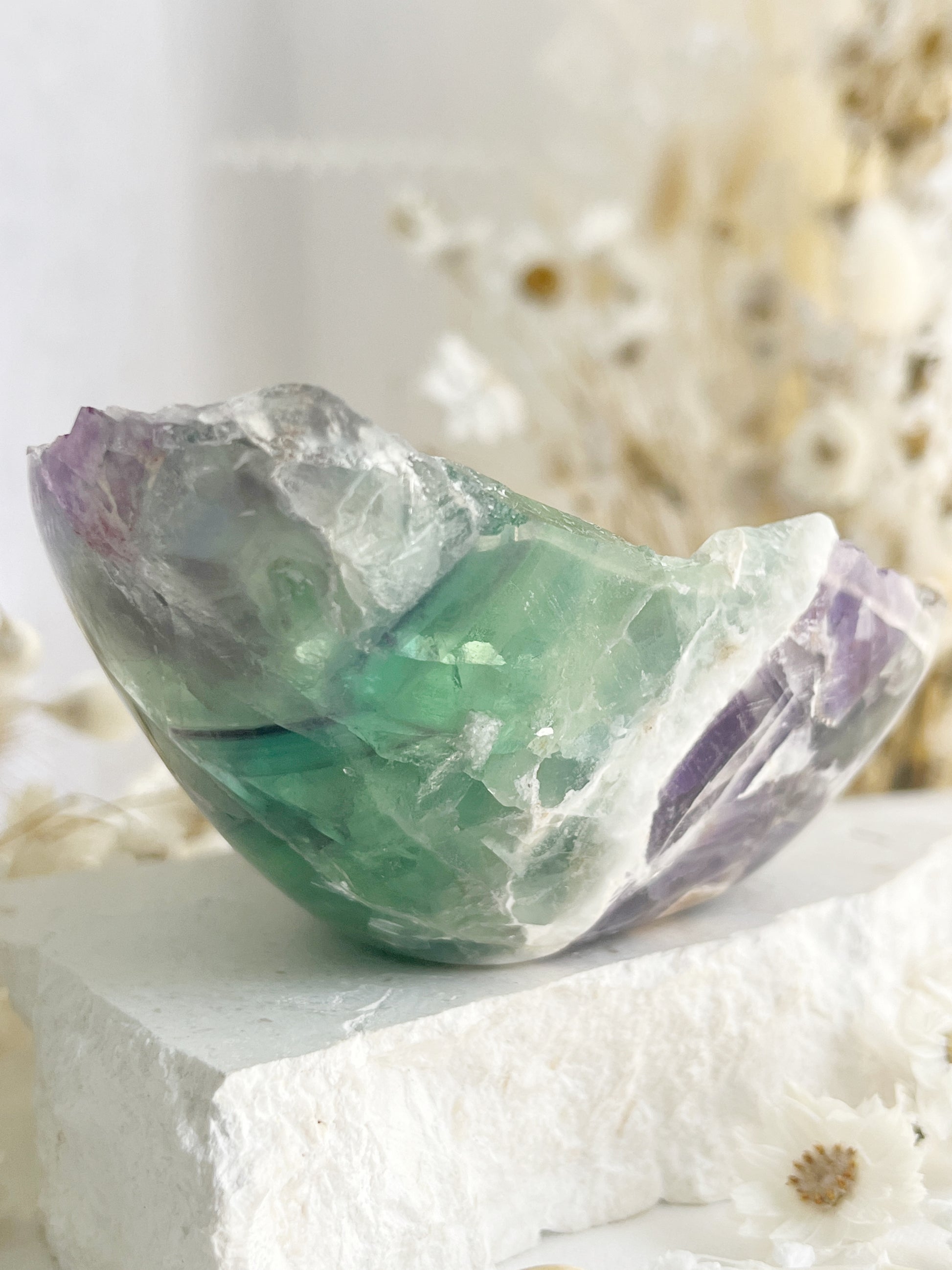 RAINBOW FLUORITE BOWL, 31093, STONED AND SAGED AUSTRALIA