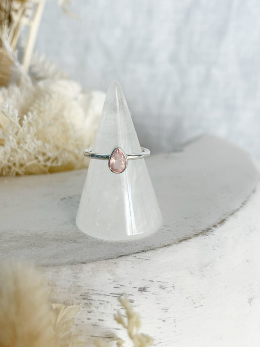 ROSE QUARTZ RING, TEAR DROP, STONED AND SAGED AUSTRALIA