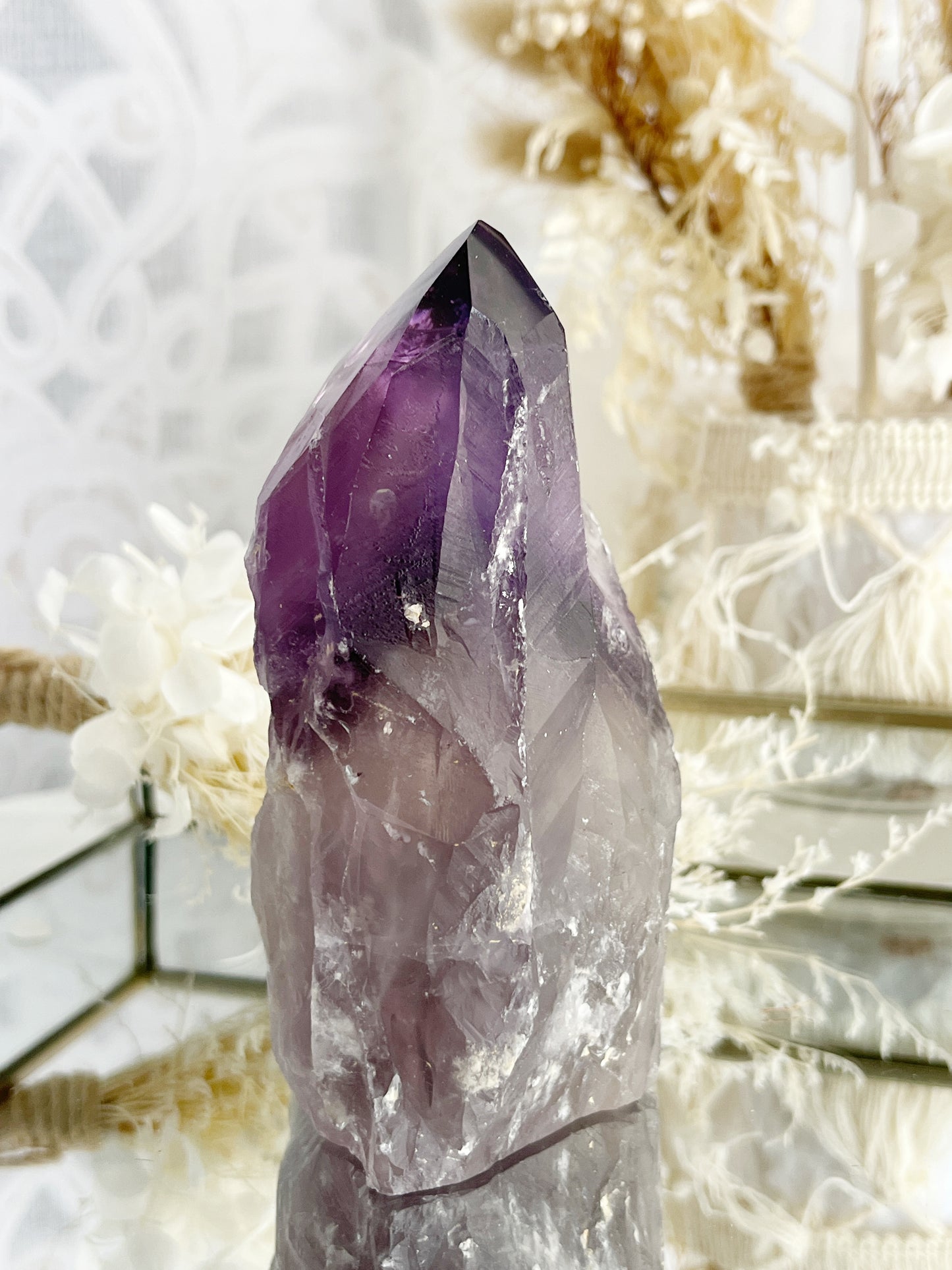 PHANTOM AMETHYST SEMI POLISHED POINT || 30039