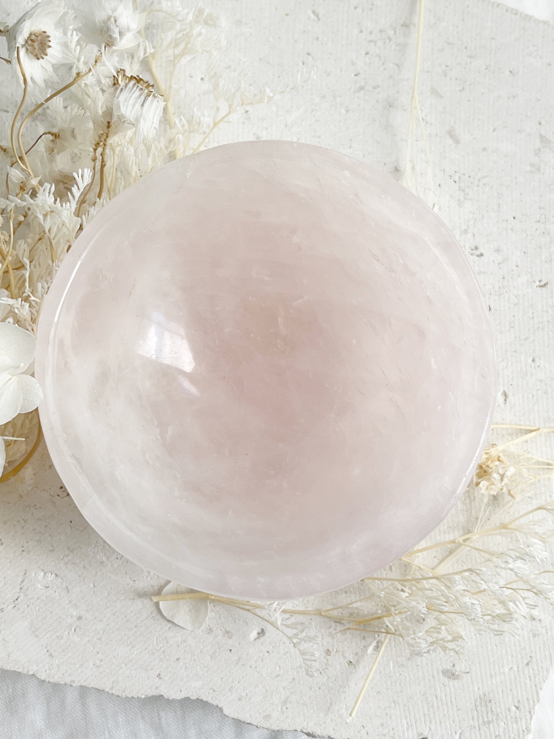 ROSE QUARTZ CRYSTAL BOWL AUSTRALIA SELF LOVE LOVE COMPASSION STONED AND SAGED