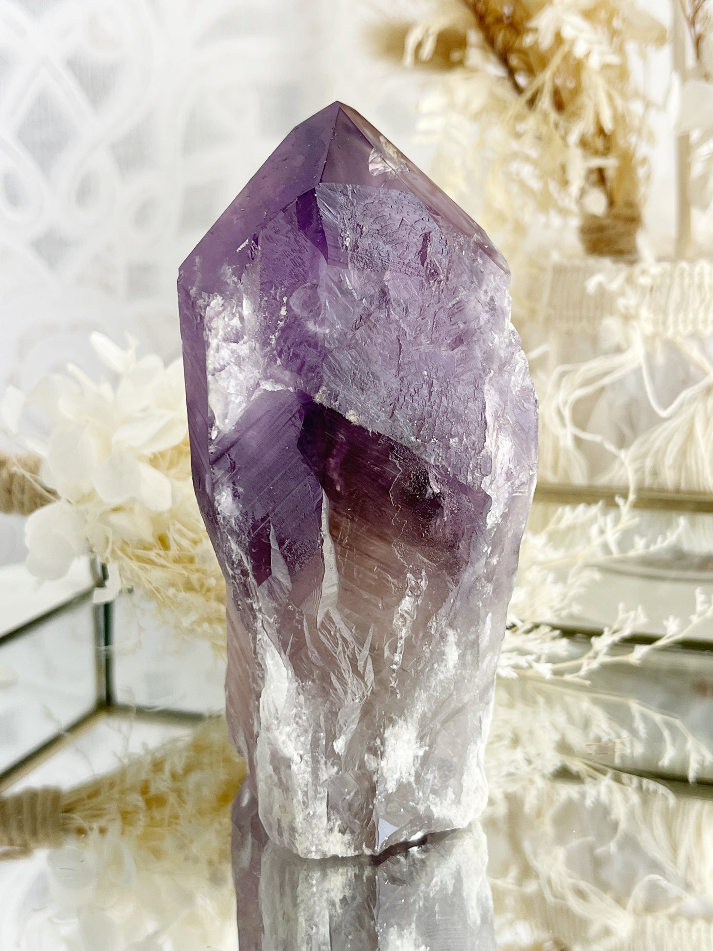 PHANTOM AMETHYST SEMI POLISHED POINT || 30038