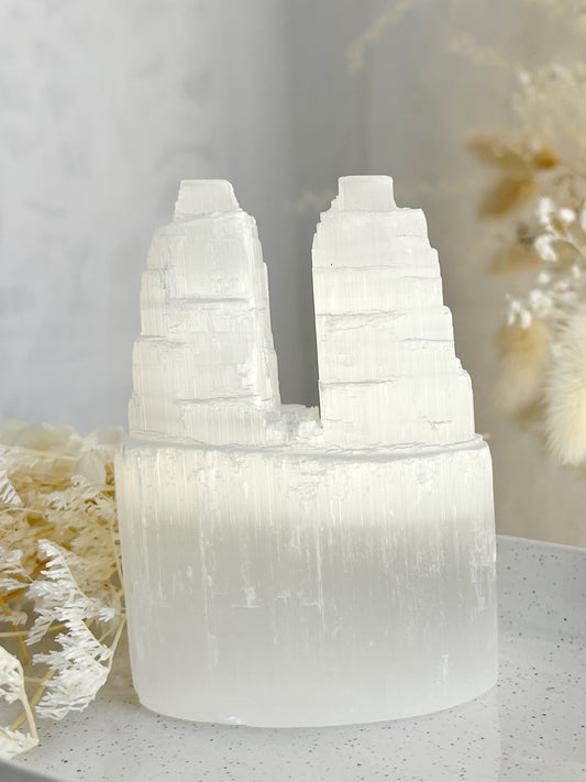 TWIN SELENITE TOWER || 10CM INTUITIVELY CHOSEN