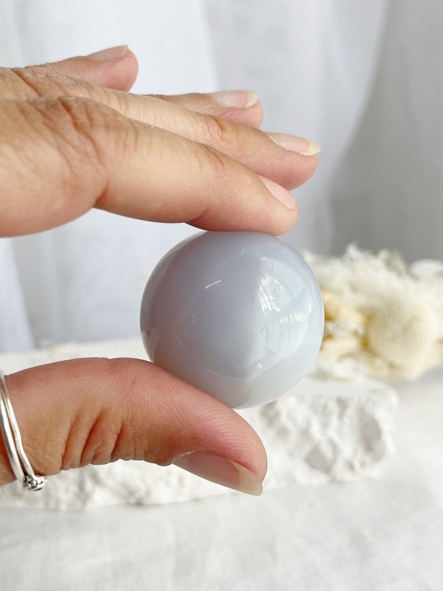 BLUE CHALCEDONY SPHERE, STONED AND SAGED AUSTRALIA