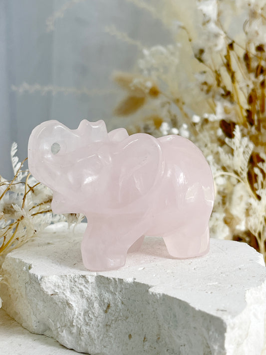 ROSE QUARTZ CRYSTAL ELEPHANT AUSTRALIA SELF LOVE LOVE COMPASSION STONED AND SAGED 