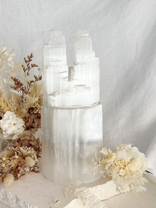 TWIN TOWER SELENITE LAMP | SMALL INTUITIVELY CHOSEN