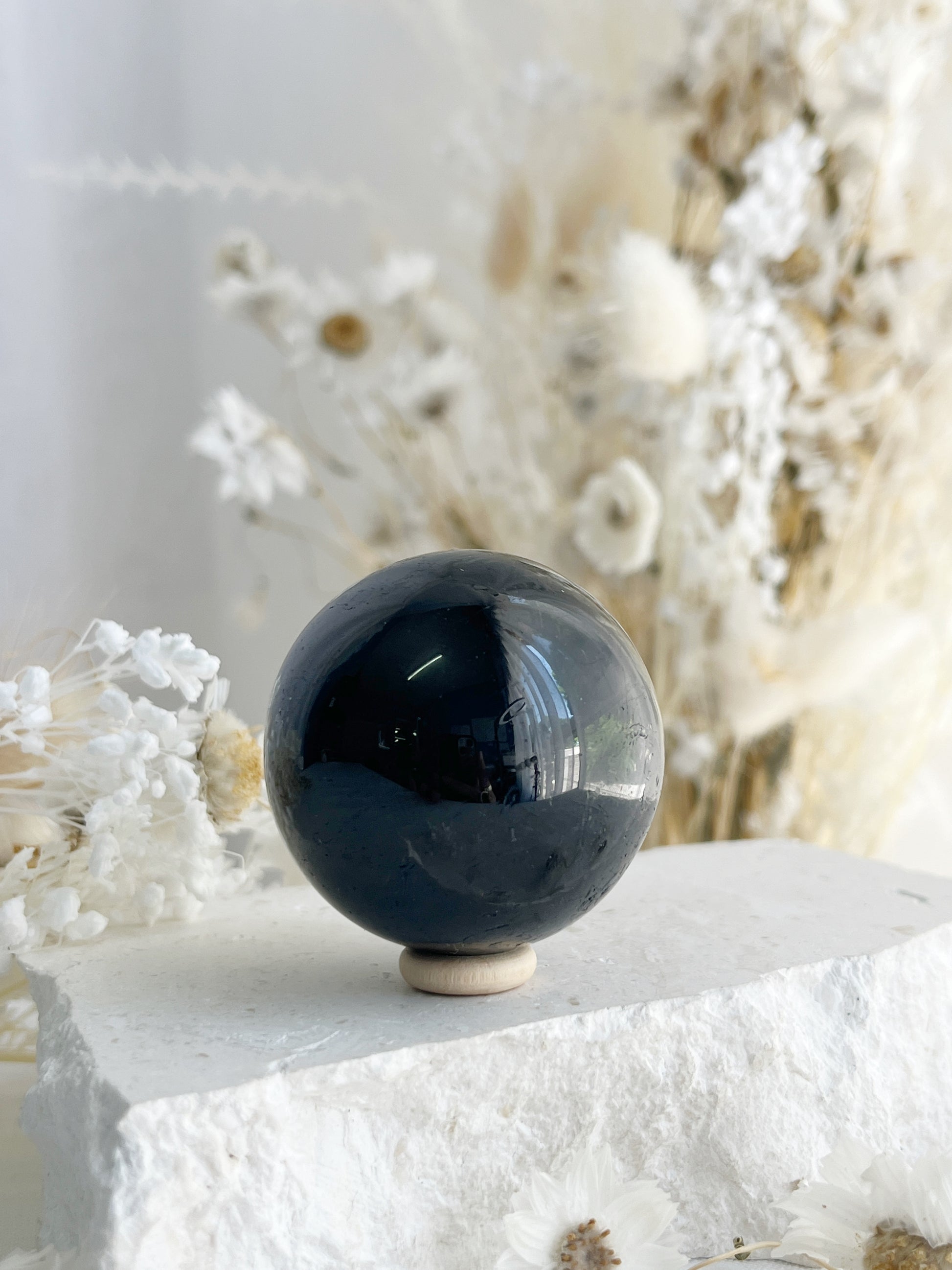 BLACK TOURMALINE SPHERE, 31049, STONED AND SAGED AUSTRALIA