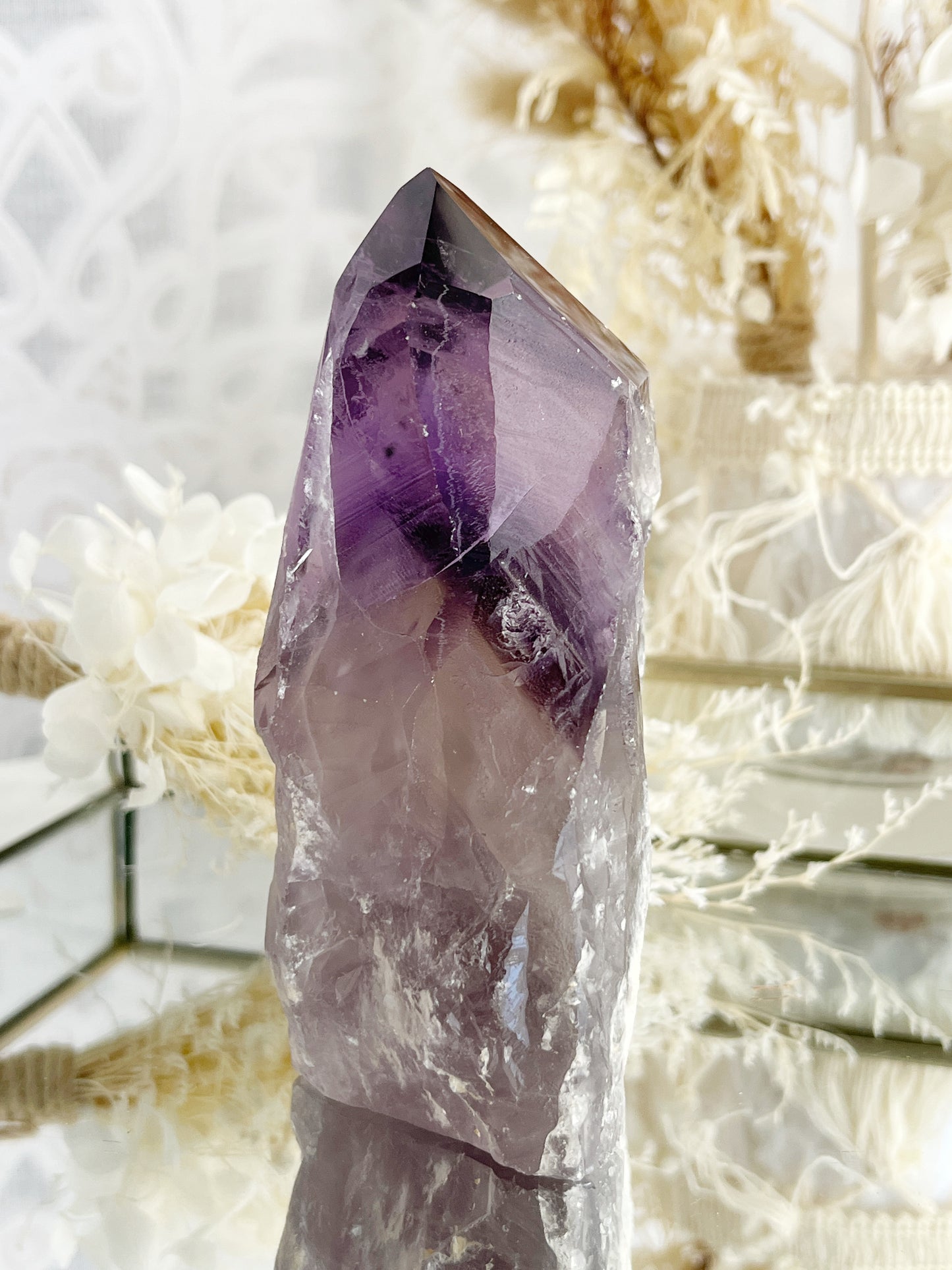 PHANTOM AMETHYST SEMI POLISHED POINT || 30039