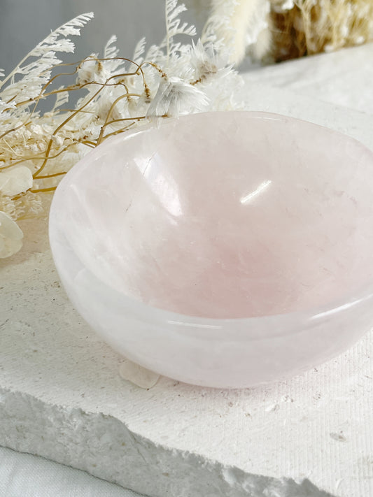 ROSE QUARTZ CRYSTAL BOWL AUSTRALIA SELF LOVE LOVE COMPASSION STONED AND SAGED