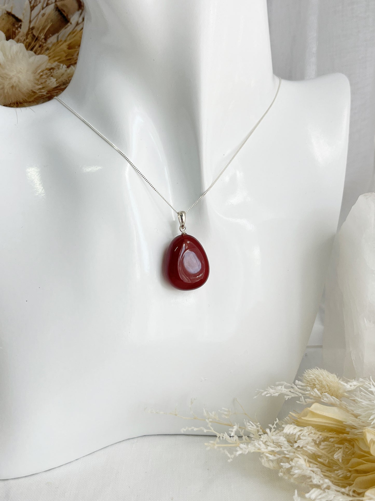 CARNELIAN TUMBLE NECKLACE, SILVER STERLING, STONED AND SAGED AUSTRALIA