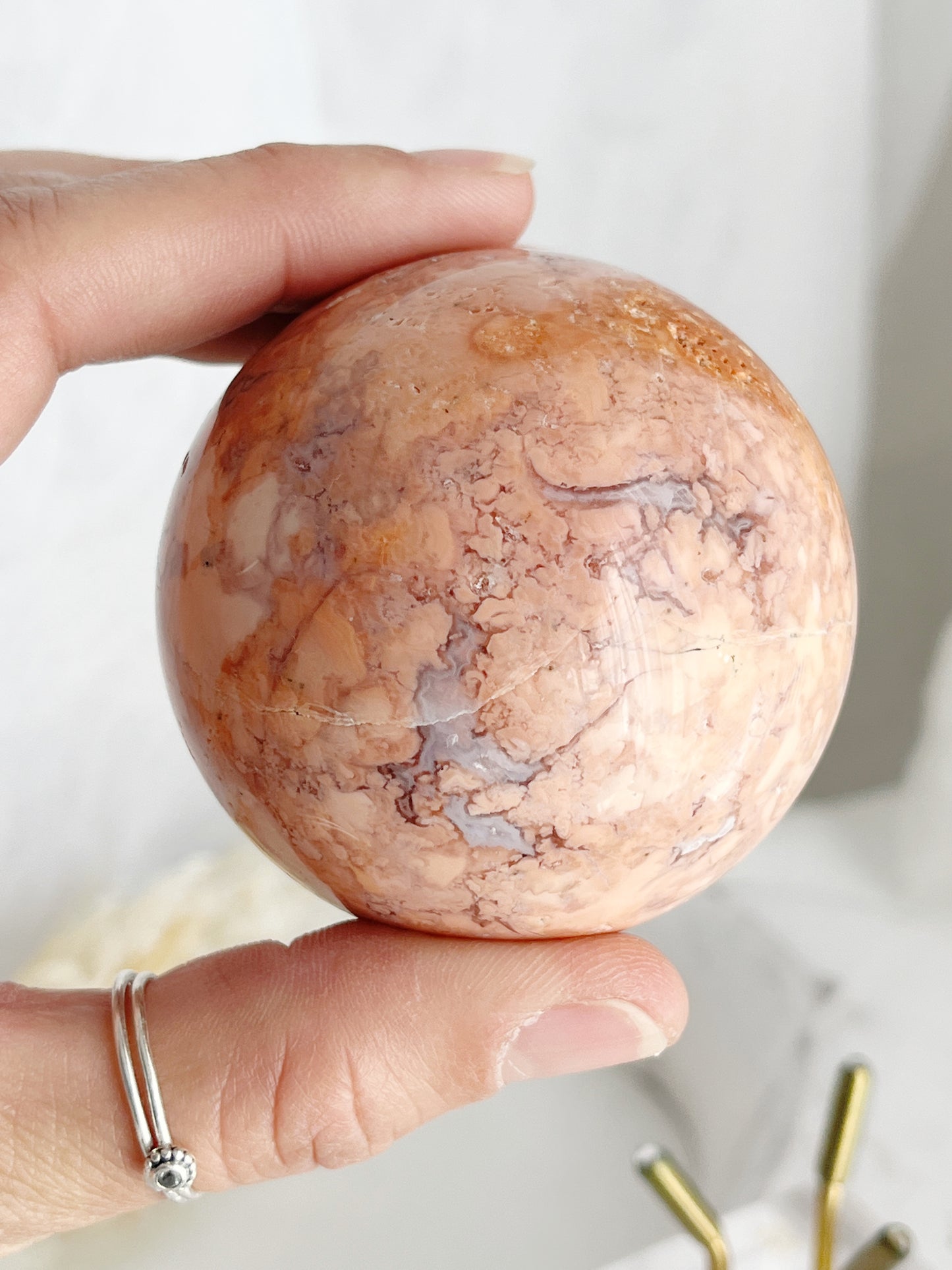 PINK PETAL AGATE SPHERE, STONED AND SAGED AUSTRALIA