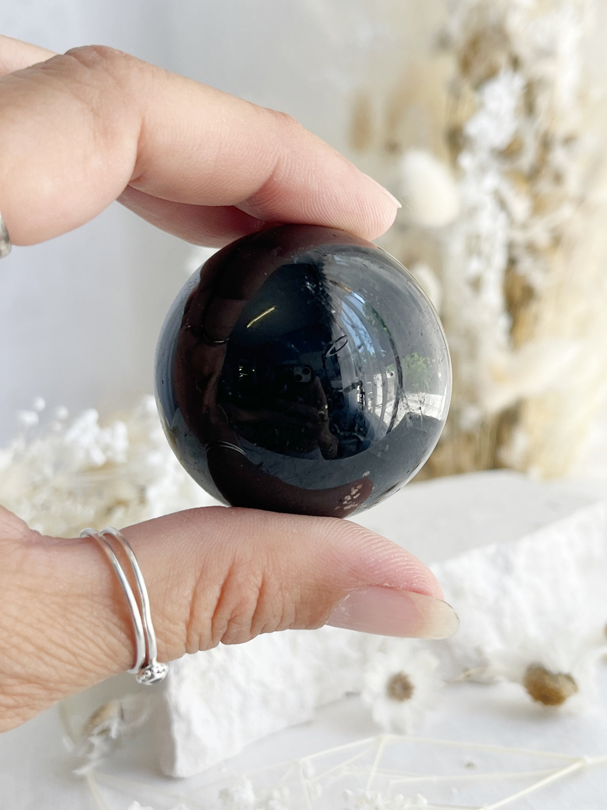 BLACK TOURMALINE SPHERE, 31051, STONED AND SAGED AUSTRALIA