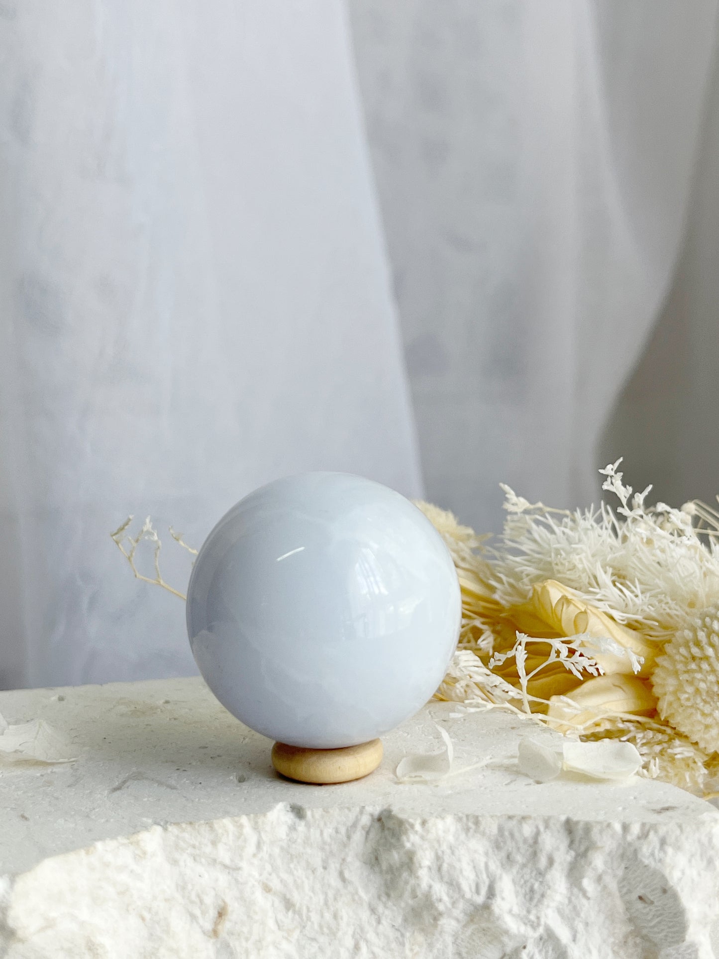 BLUE CHALCEDONY SPHERE, STONED AND SAGED AUSTRALIA