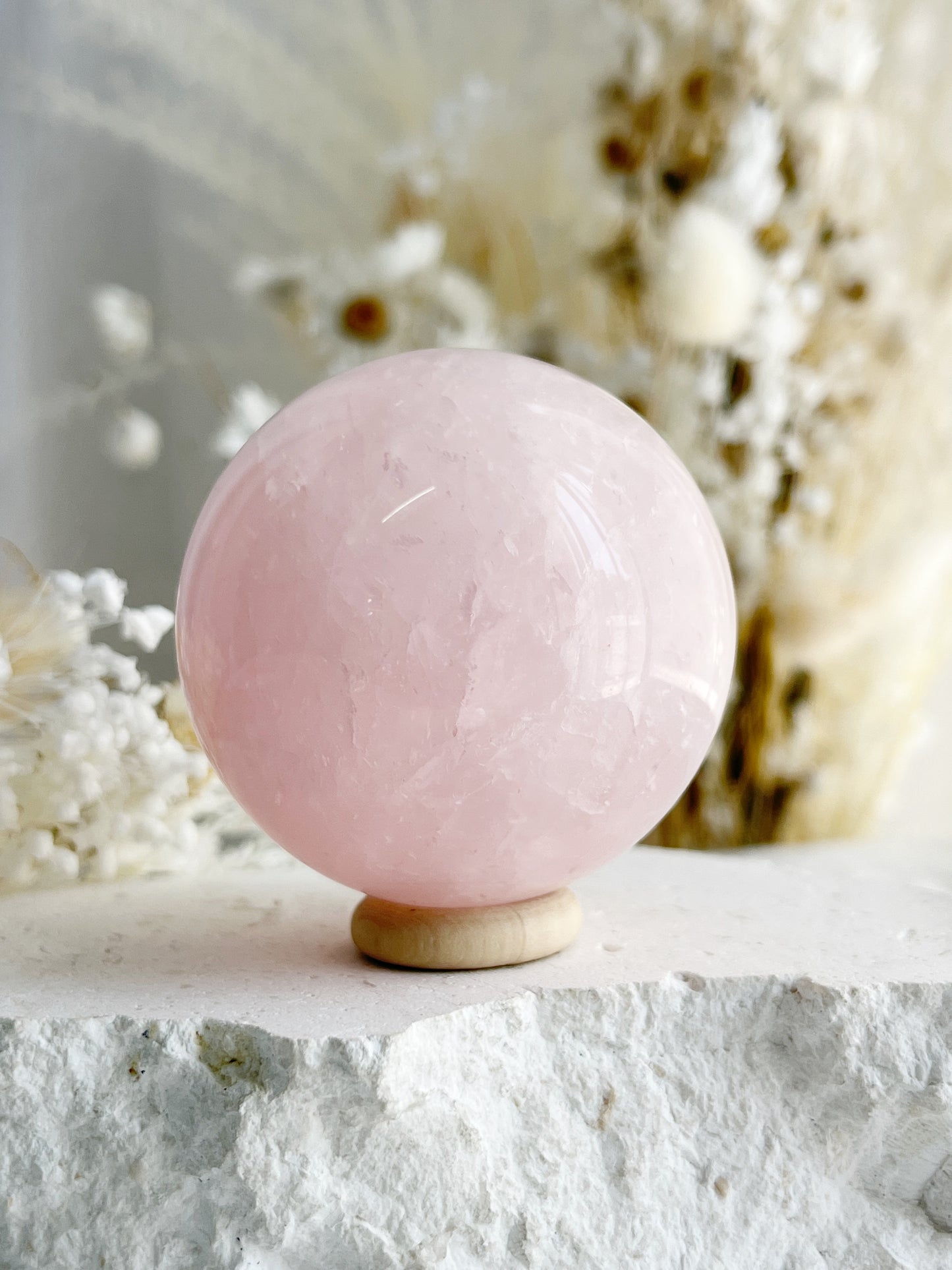 ROSE QUARTZ SPHERE APPROX 5.9CM. STONED AND SAGED AUSTRALIA.