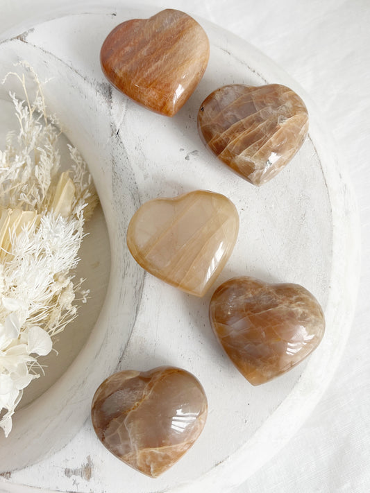 PEACH MOONSTONE MINI PUFFY HEART STONED AND SAGED AUSTRALIA CRYSTAL SHOP