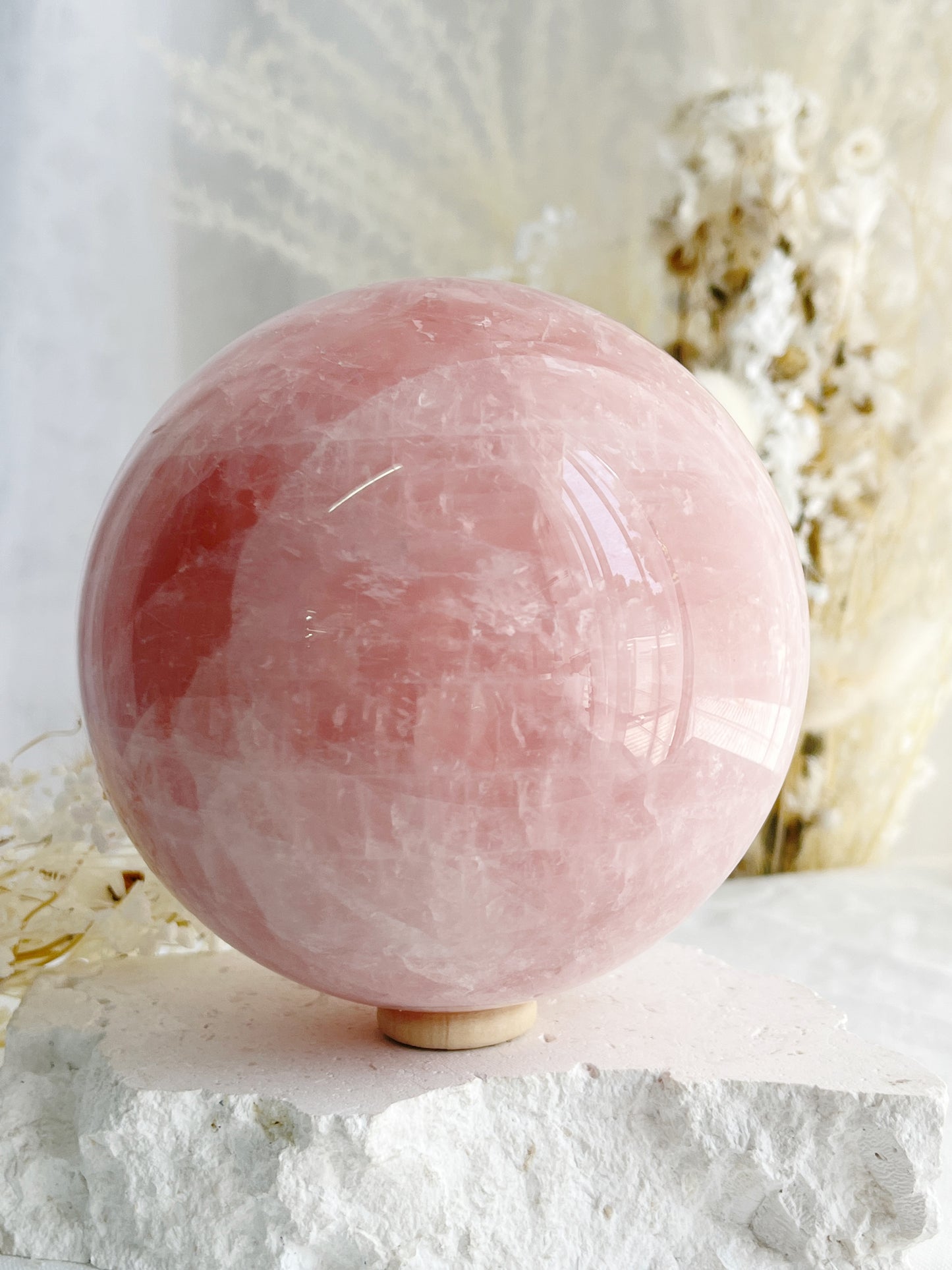 ROSE QUARTZ SPHERE APPROX 10CM. STONED AND SAGED AUSTRALIA.