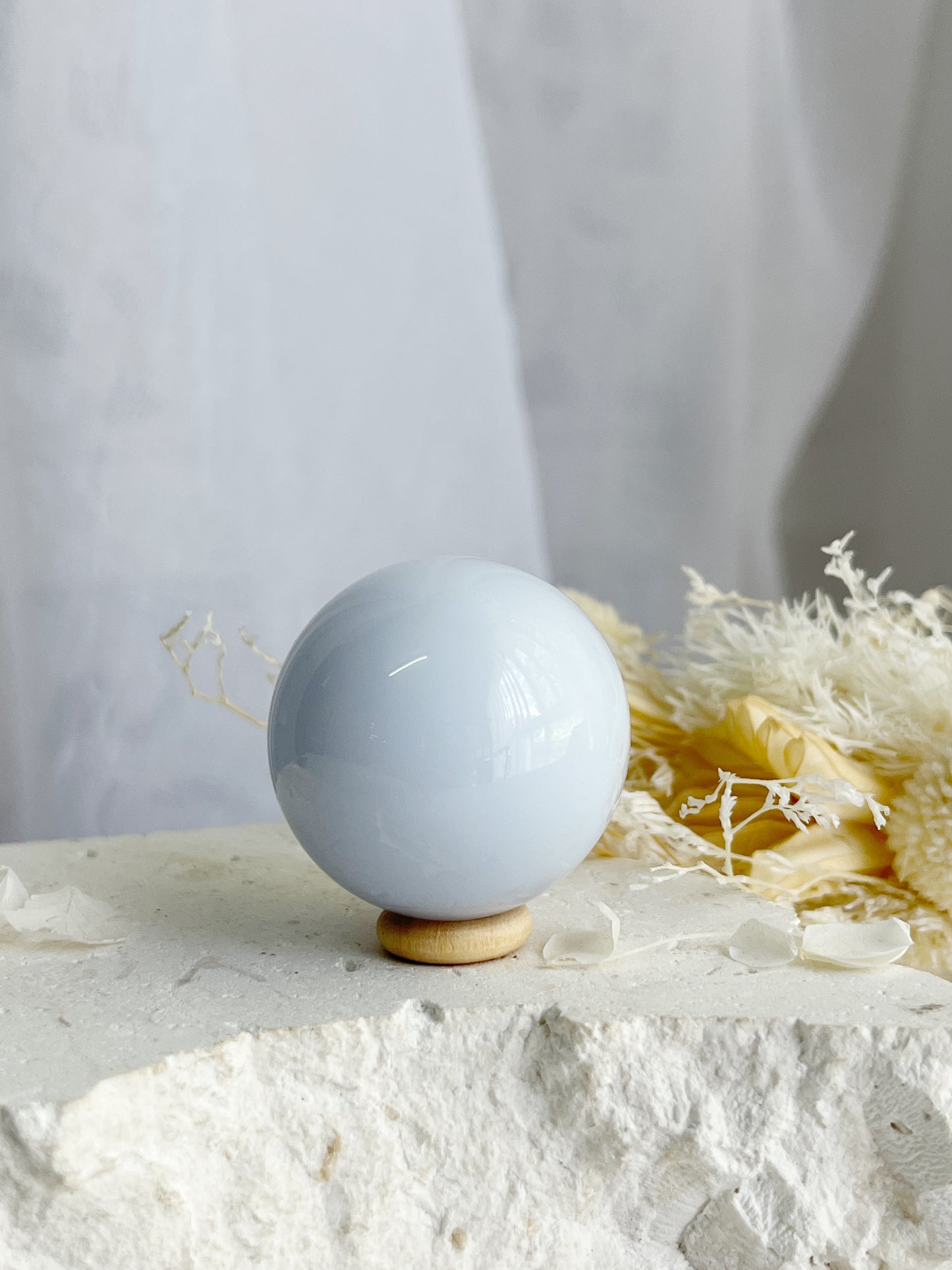 BLUE CHALCEDONY SPHERE, STONED AND SAGED AUSTRALIA