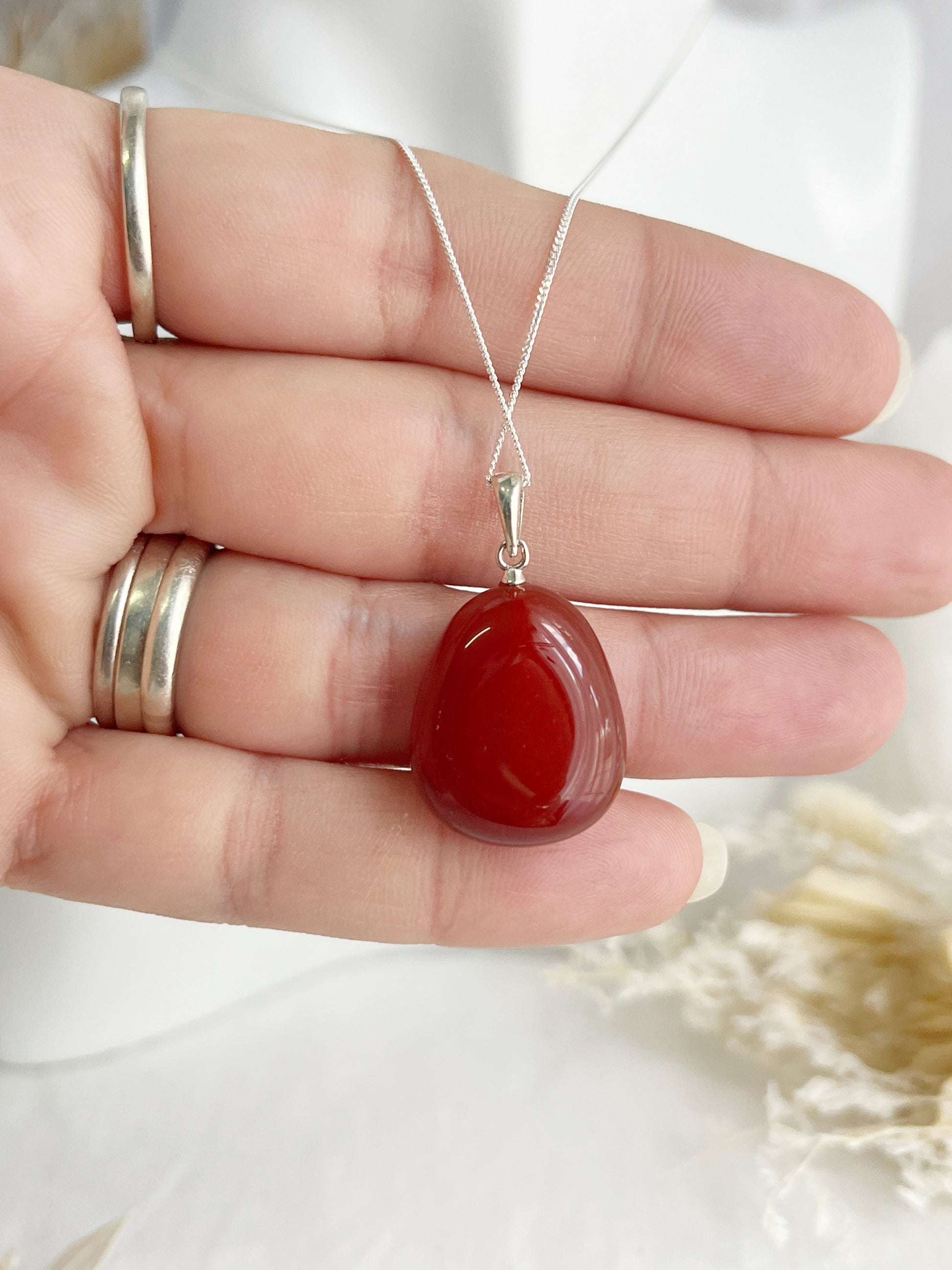 CARNELIAN TUMBLE NECKLACE, SILVER STERLING, STONED AND SAGED AUSTRALIA