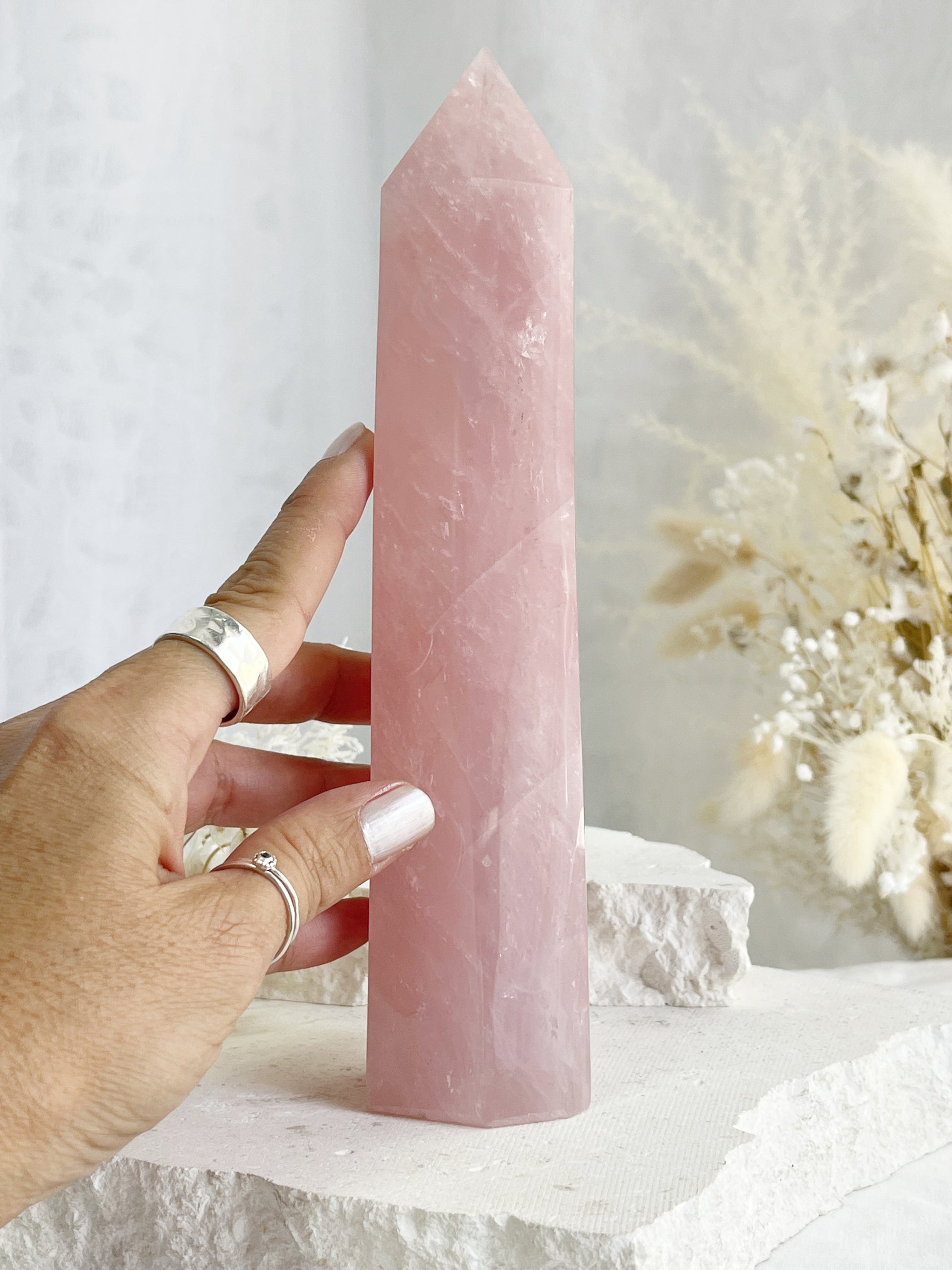 ROSE QUARTZ CRYSTAL TOWER GENERATOR POINT AUSTRALIA SELFLOVE LOVE COMPASSION STONED AND SAGED 