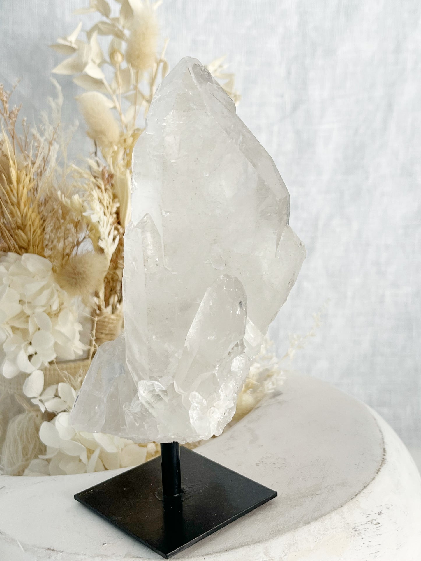 CLEAR QUARTZ CLUSTER ON STAND, STONED AND SAGED AUSTRALIA