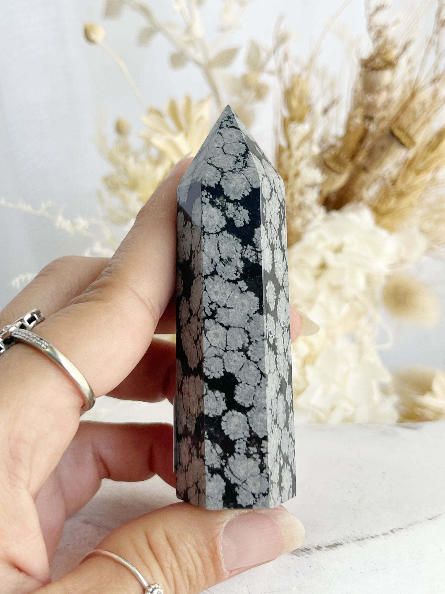 SNOWFLAKE OBSIDIAN GENERATOR TOWER, STONED AND SAGED CRYSTAL SHOP AUSTRALIA
