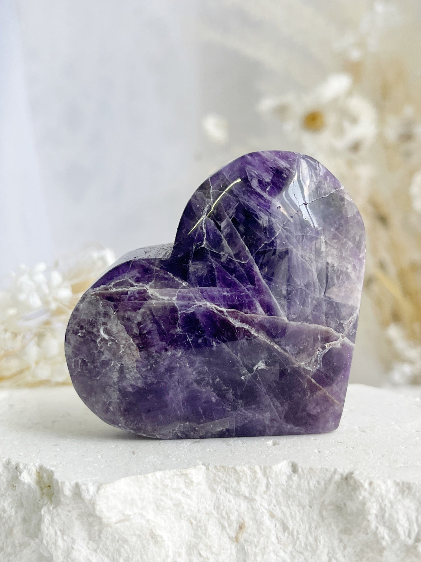 DREAM AMETHYST HEART APPROX 7CM. STONED AND SAGED AUSTRALIA.