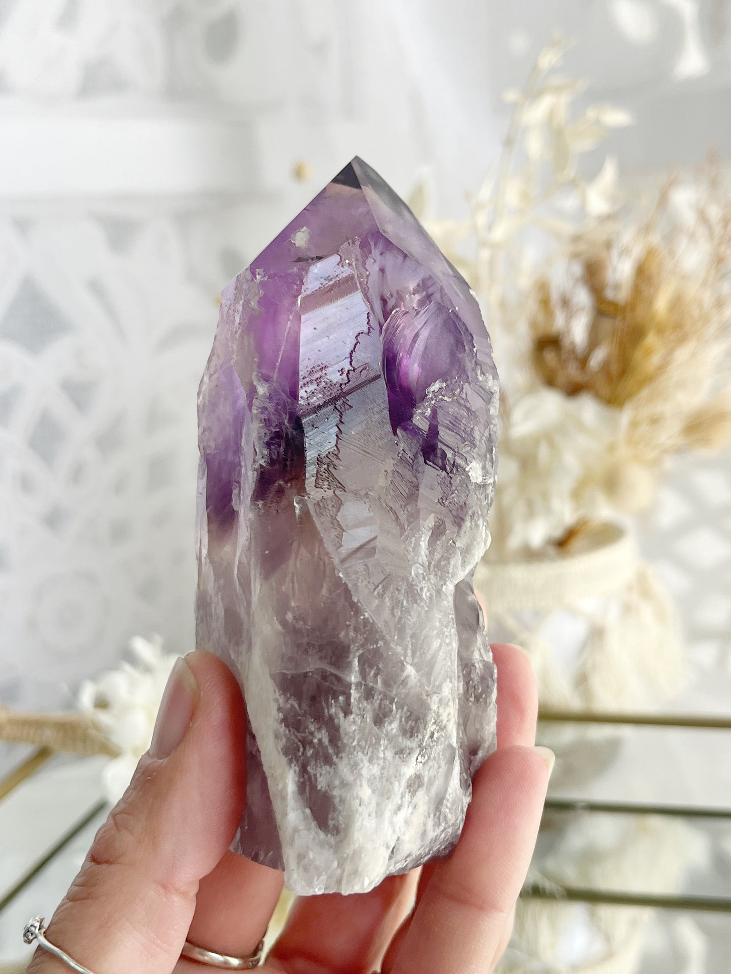 PHANTOM AMETHYST SEMI POLISHED POINT || 30039