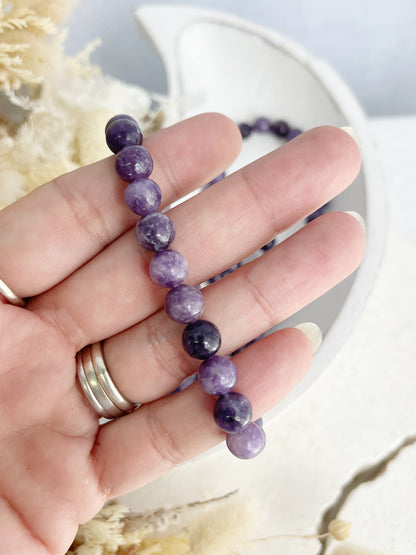 LEPIDOLITE BEAD BRACELET || 8MM