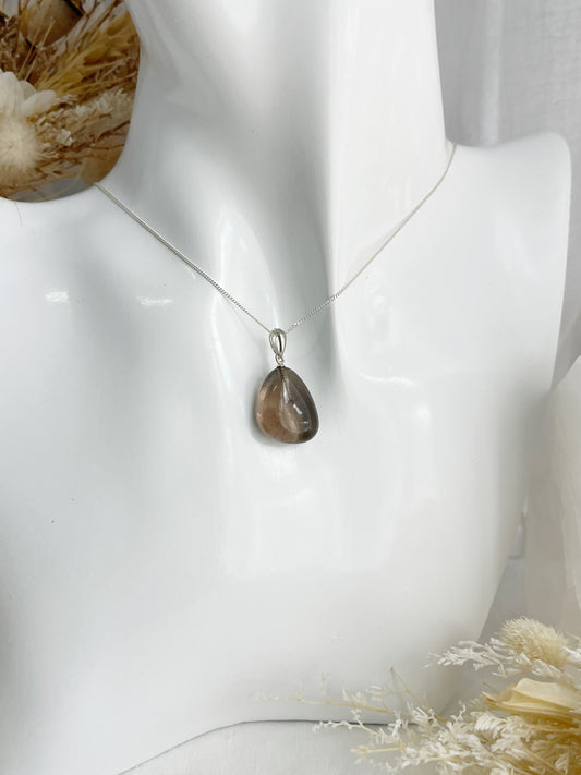 SMOKEY QUARTZ TUMBLE NECKLACE, SILVER STERLING, STONED AND SAGED AUSTRALIA