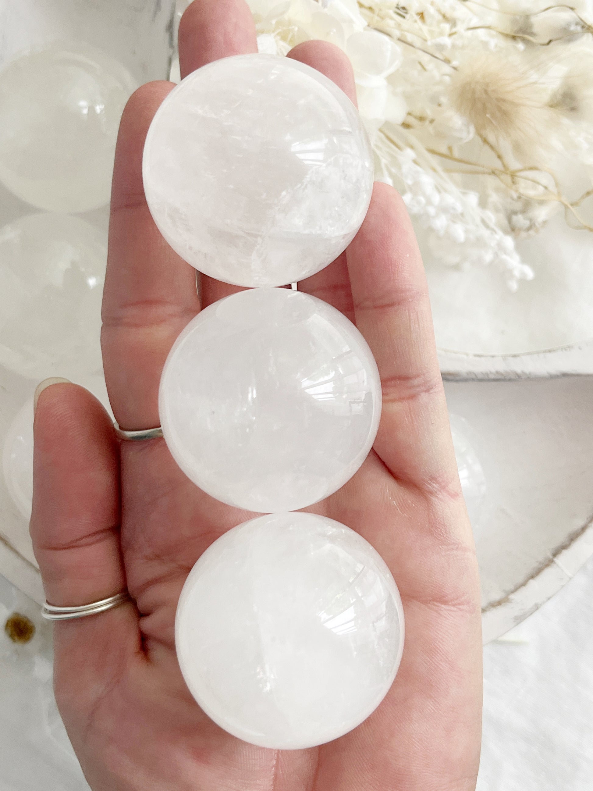 WHITE CALCITE SPHERE. STONED AND SAGED AUSTRALIA.