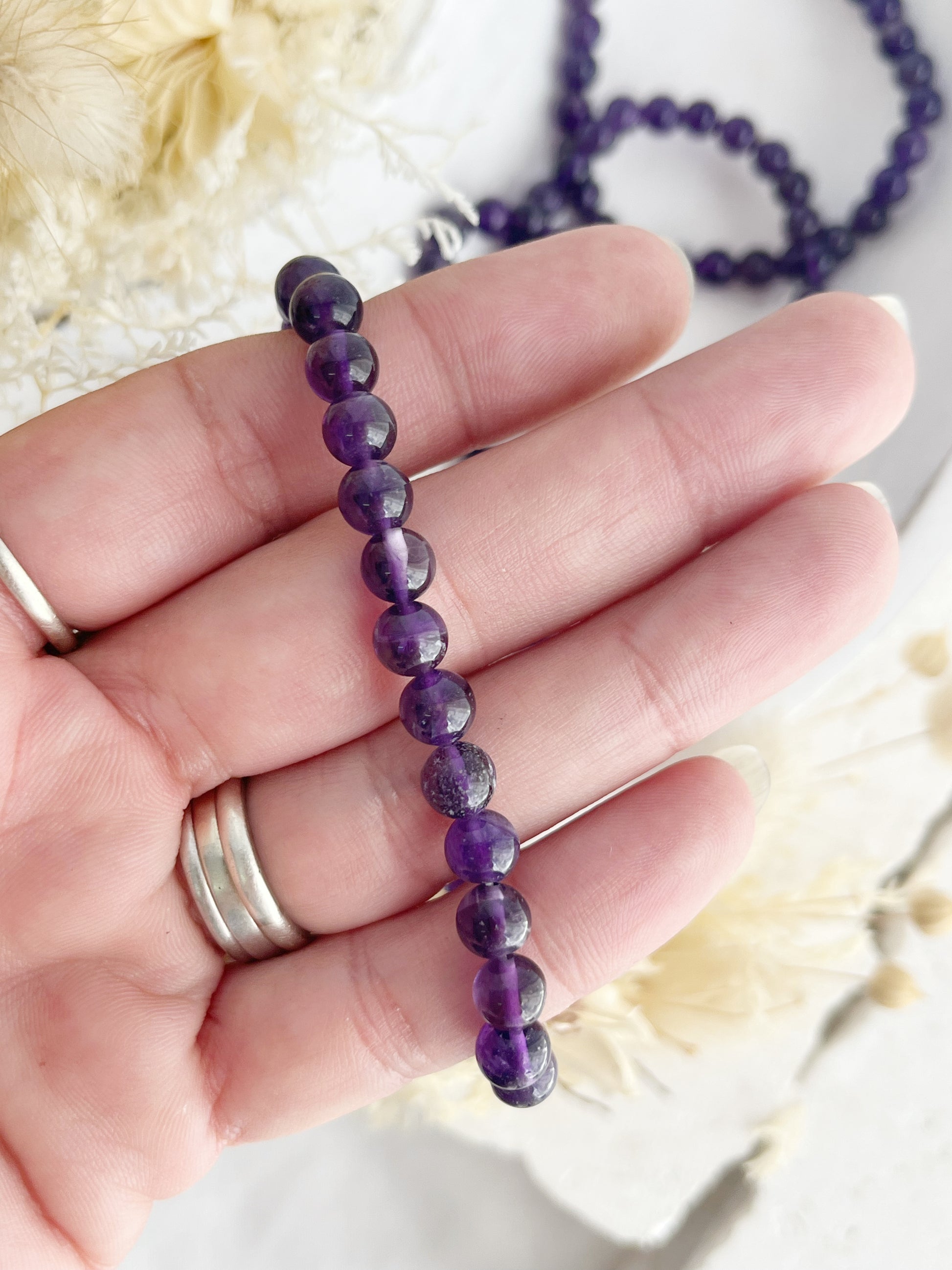 AMETHYST BEAD BRACELET 6MM