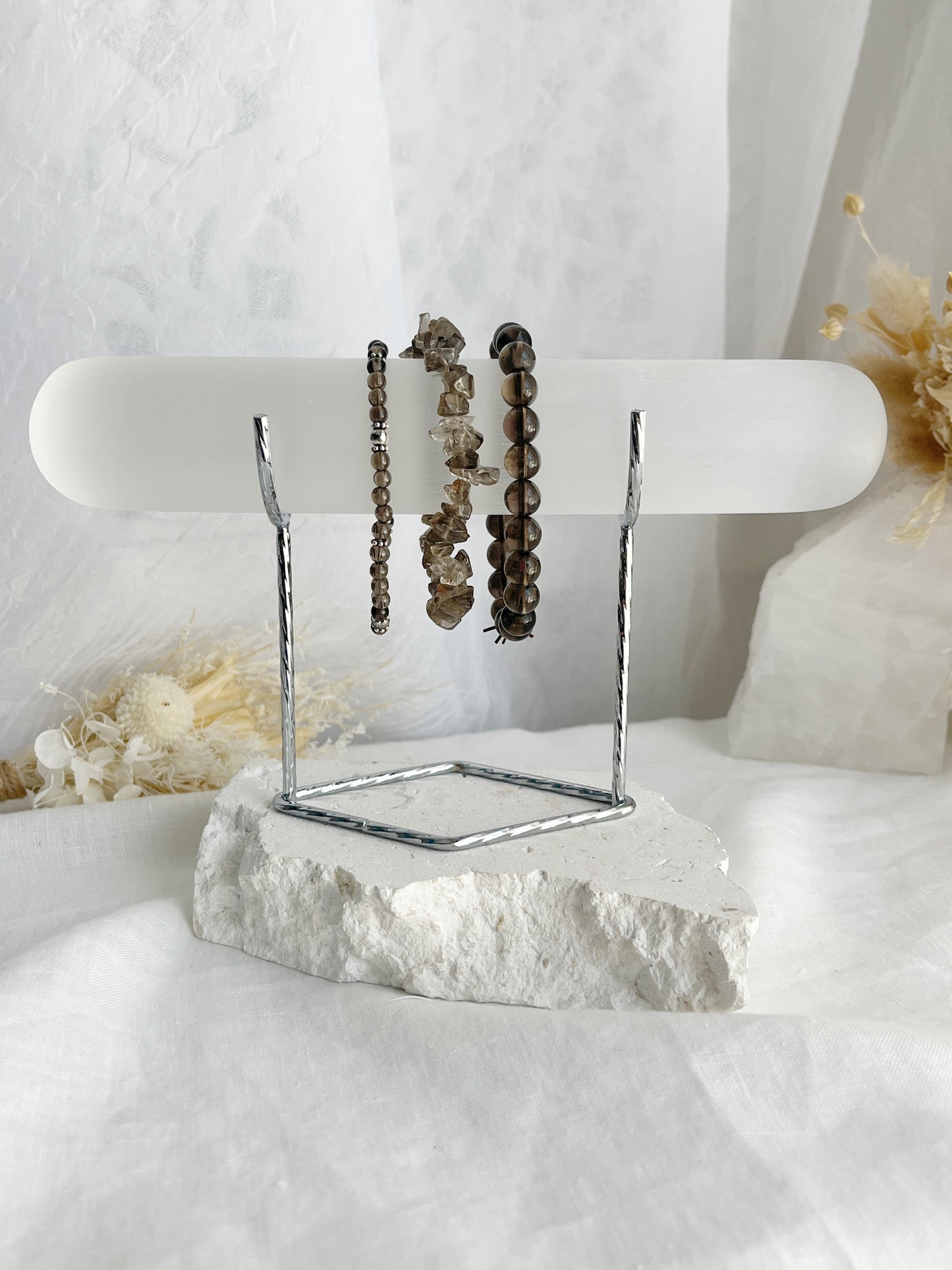 Selenite crystal jewellery display stand holder, Stoned and Saged Australia