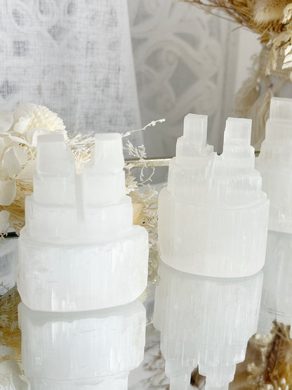 MINI TWIN SATIN SPAR SELENITE TOWER || INTUITIVELY CHOSEN