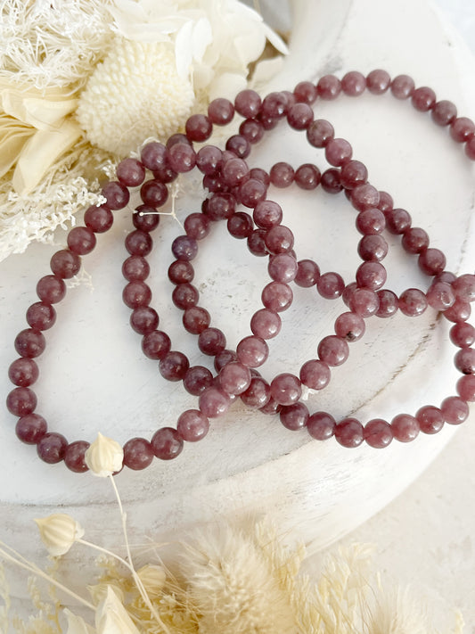 LEPIDOLITE BEAD BRACELET, 5MM, STONED AND SAGED AUSTRALIA