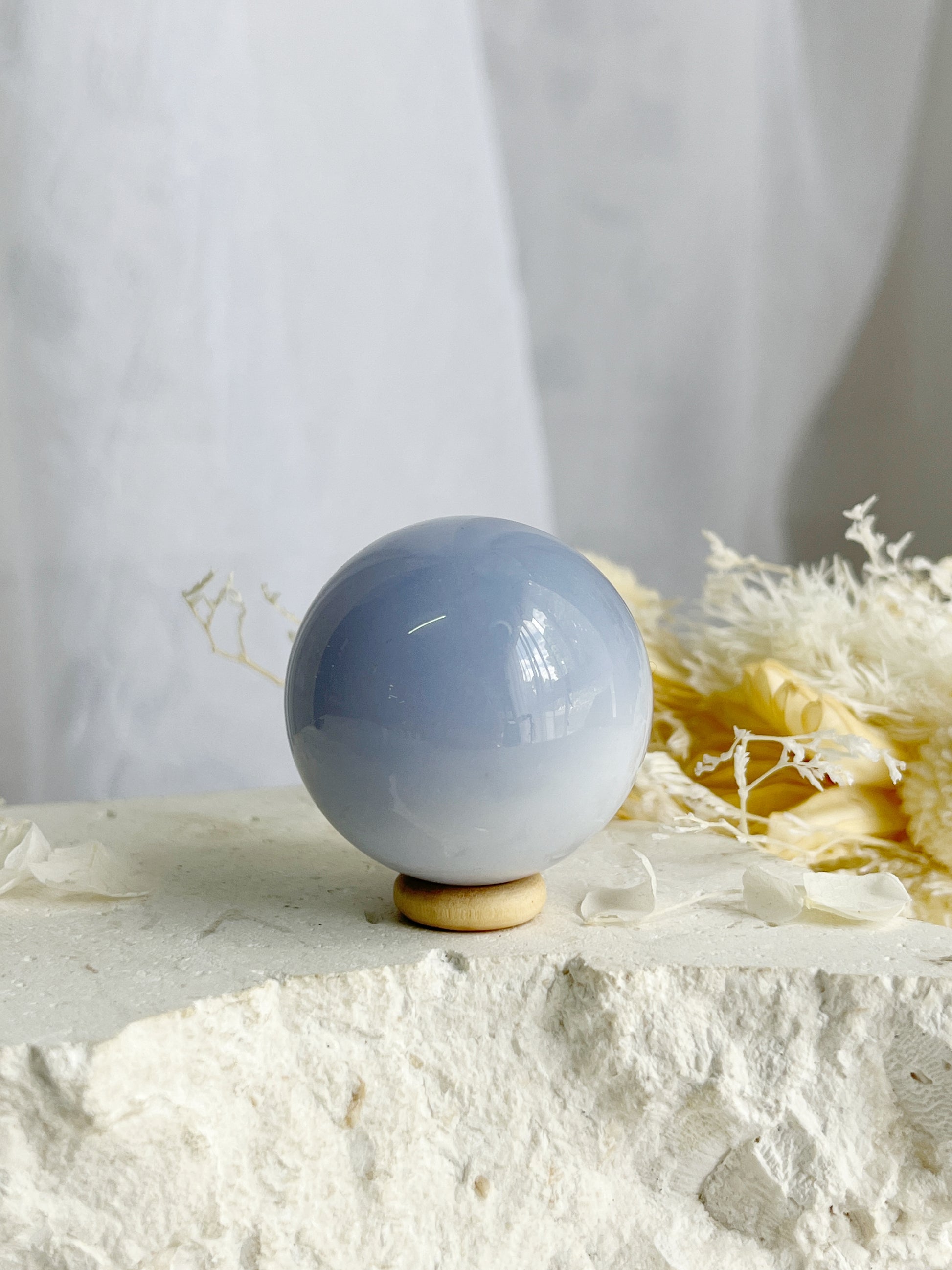 BLUE CHALCEDONY SPHERE, STONED AND SAGED AUSTRALIA