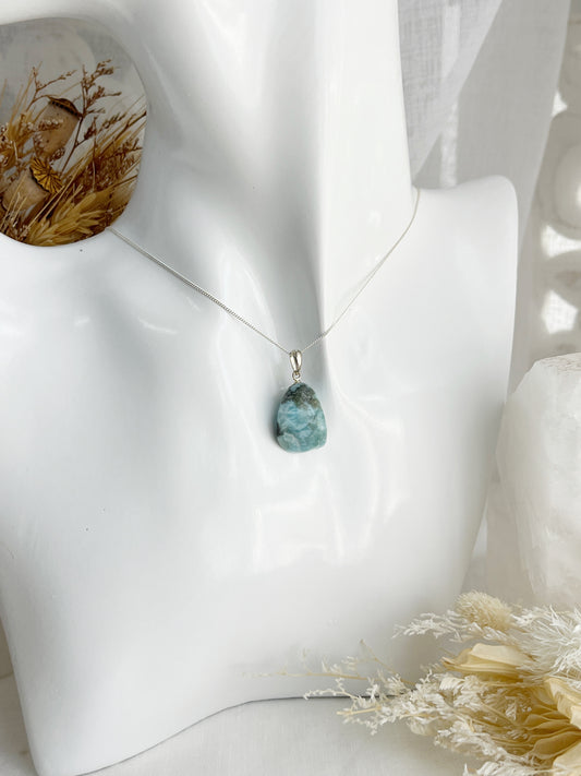 LARIMAR TUMBLE NECKLACE, SILVER STERLING, STONED AND SAGED AUSTRALIA