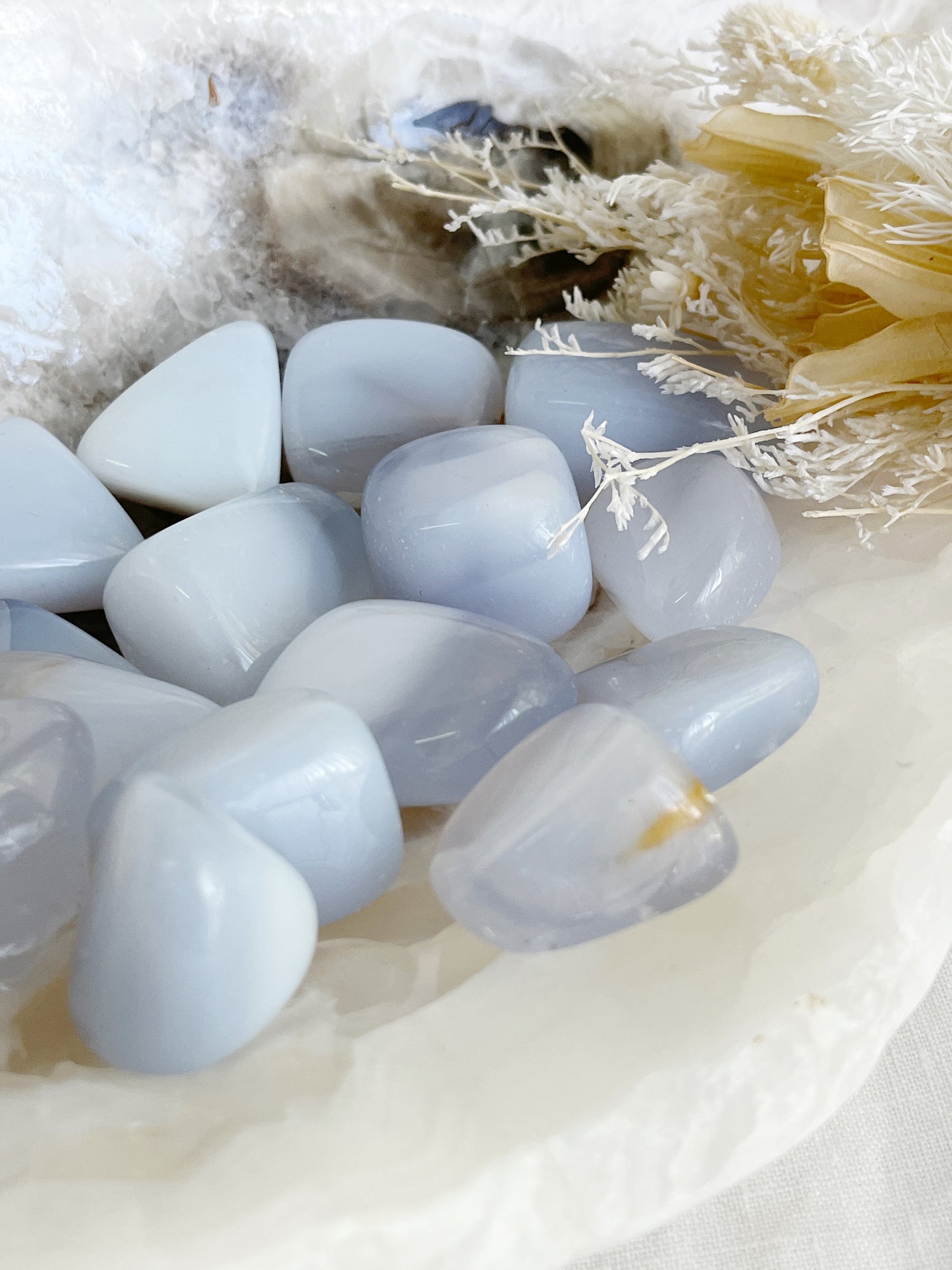 BLUE CHALCEDONY TUMBLE STONE, STONED AND SAGED AUSTRALIA