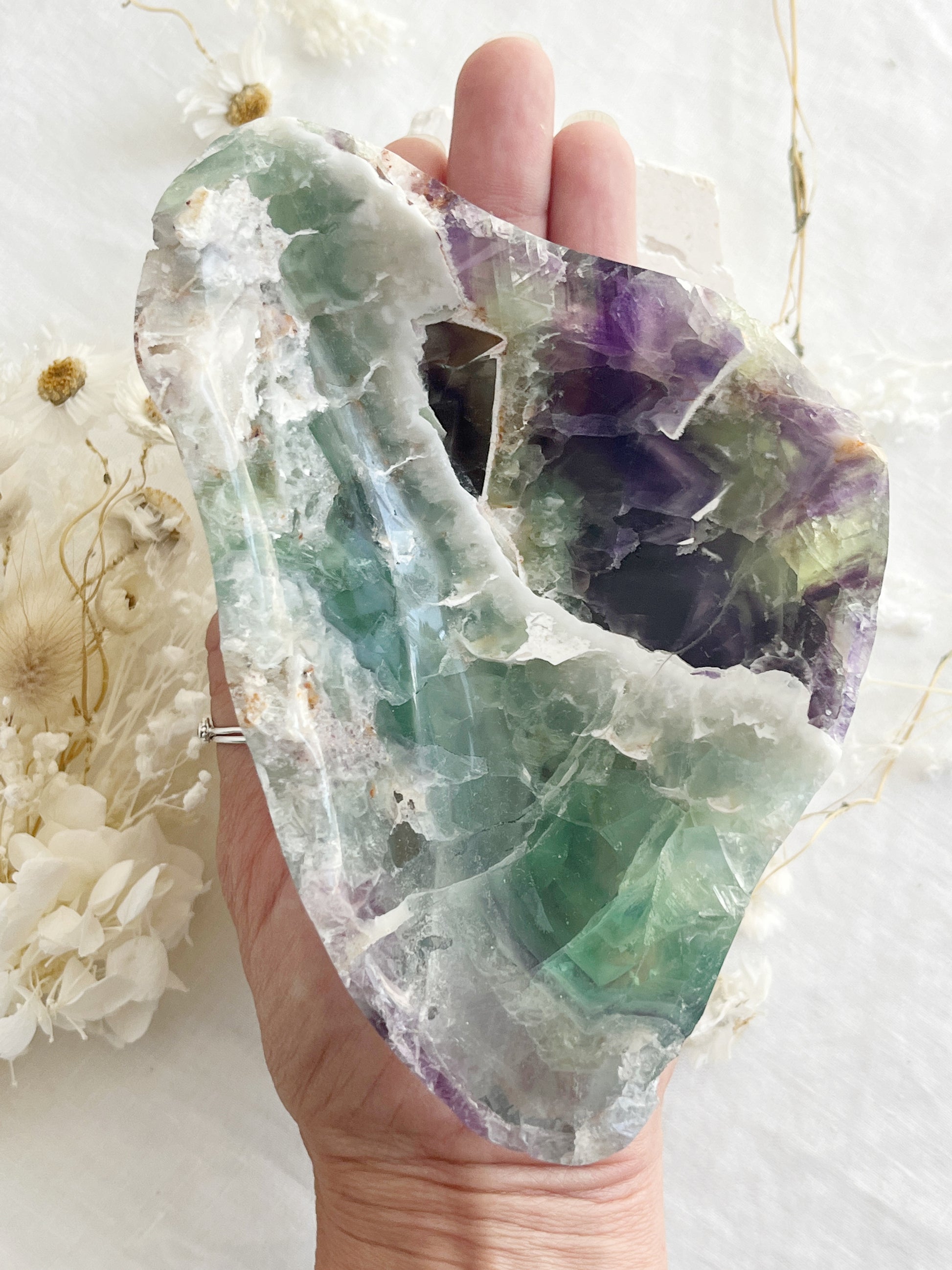 RAINBOW FLUORITE BOWL, 31093, STONED AND SAGED AUSTRALIA