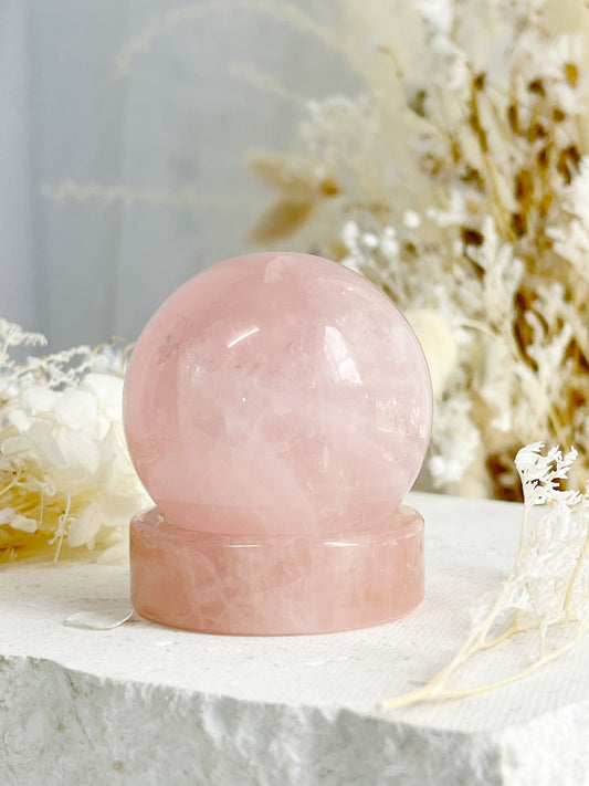 ROSE QUARTZ CRYSTAL SPHERE HOLDER STAND AUSTRALIA SELFLOVE LOVE COMPASSION STONED AND SAGED 