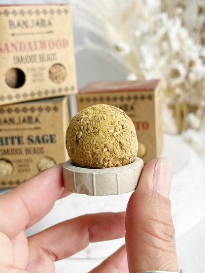 BANJARA SMUDGE BEADS. WHITE SAGE, SANDALWOOD OR PALO SANTO. STONED AND SAGED AUSTRALIA.
