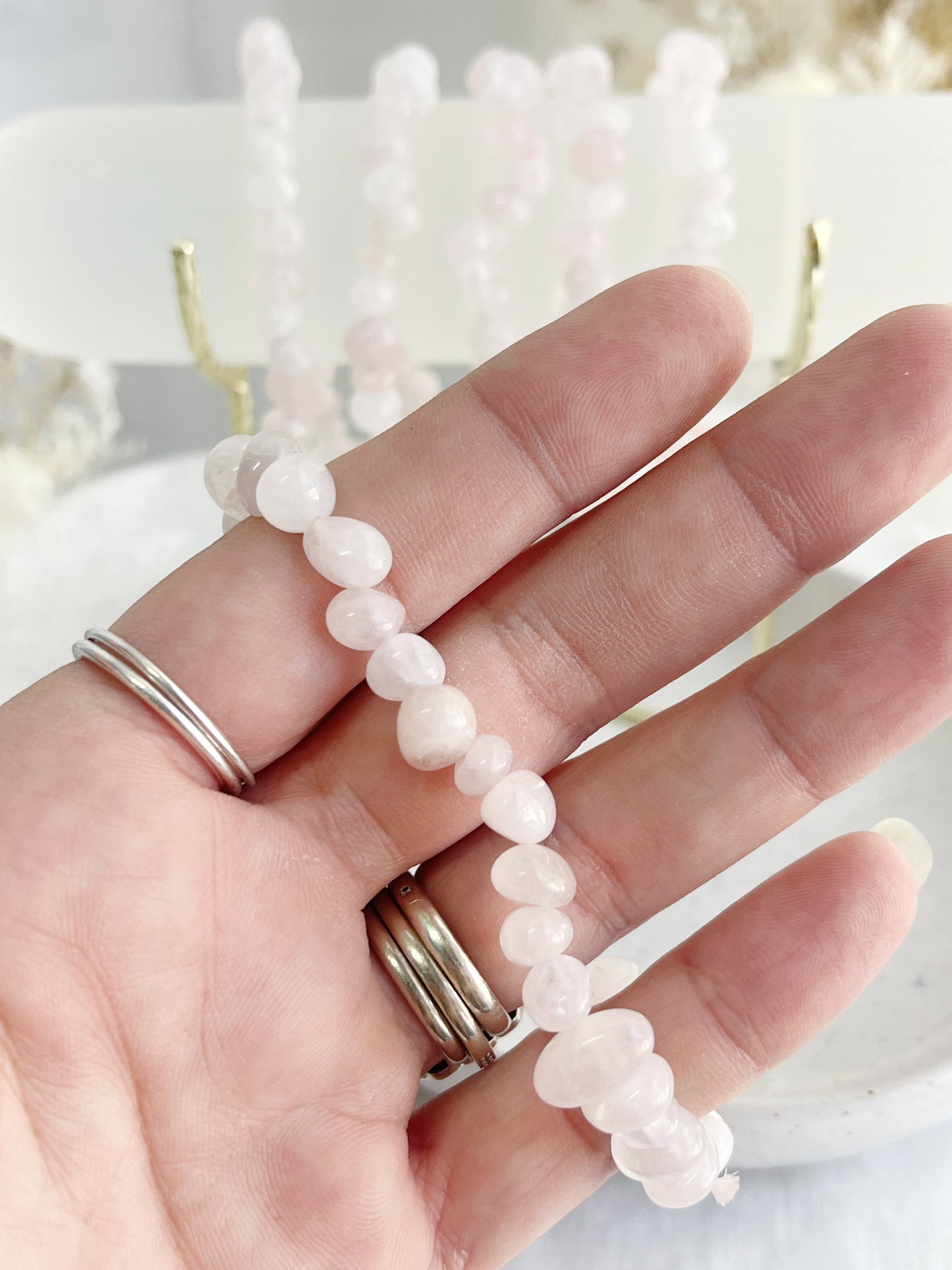 ROSE QUARTZ BRACELET || MINI PEBBLE CHIP