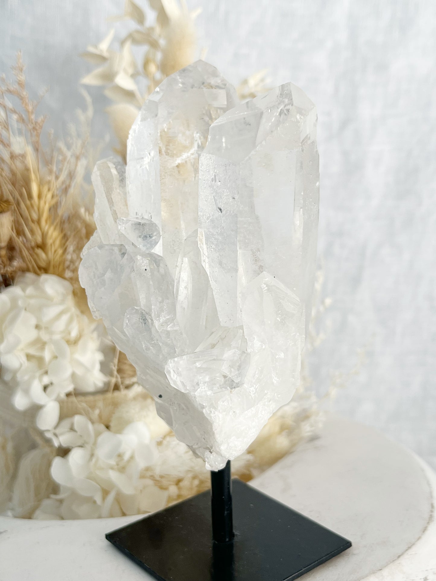 CLEAR QUARTZ CLUSTER ON STAND, STONED AND SAGED AUSTRALIA